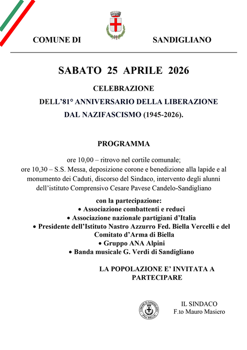 81' anniversario della liberazione 
1945 - 2026   sabato 25 aprile 2026