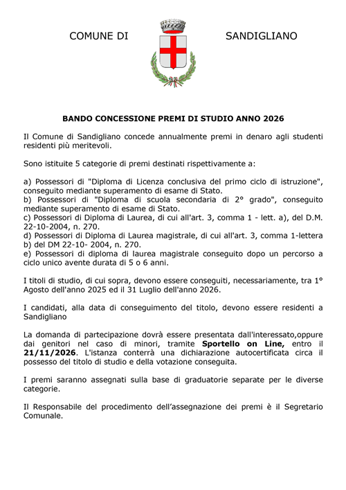 Premi di studio per gli studenti meritevoli